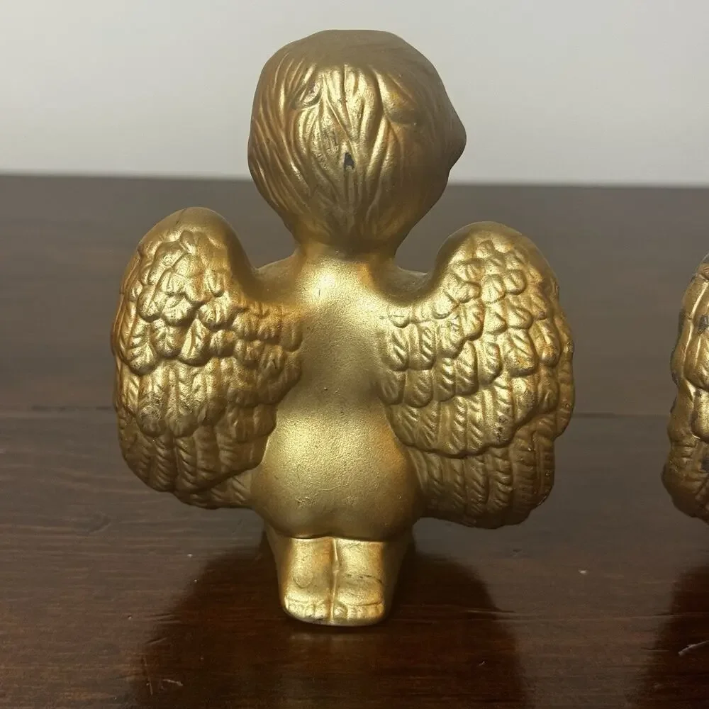 Vintage Angel Praying Gold Tone 2 Cherubs Made Taiwan 4.5
